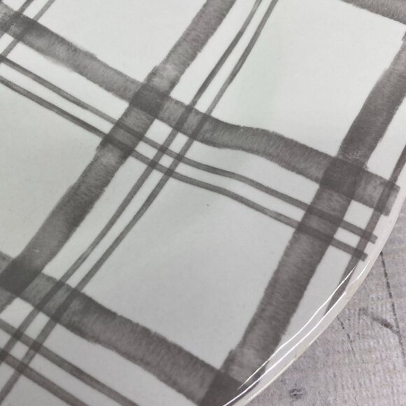 Pier 1 LINEN CHECK Gray Check Plaid Ironstone Round 11" Dinner Plates Set 2 FLAW - Picture 13 of 16